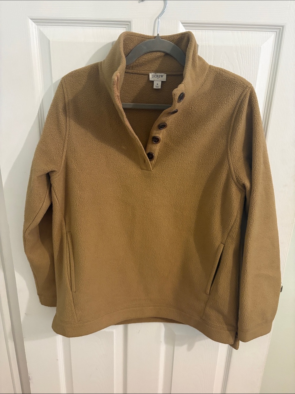 J. Crew Camel Button-Front Fleece Turtleneck Pullover